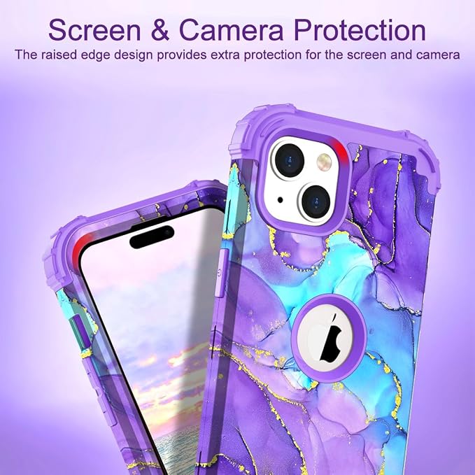 Hocase for iPhone 15 Case, Heavy Duty Shockproof Protection Soft Silicone Rubber Bumper+Hard Plastic Hybrid Protective Case for iPhone 15 (6.1" Display) 2023 - When Purple Meets Blue