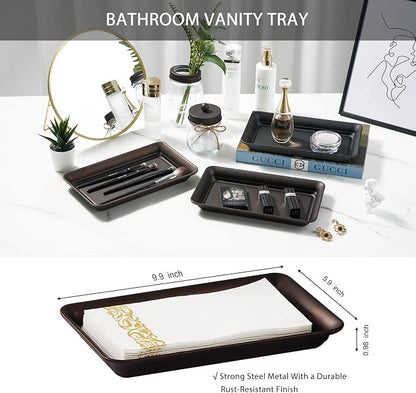 SheeChung 8PCS Bathroom Accessories Set Complete - Soap Dispenser, Mason Jar Toothbrush Holder, 2pcs Qtip Holders, Flower Vase, Soap Holder, Vanity Tray, Toilet Paper Storage, Glass Gift Set - Bronze