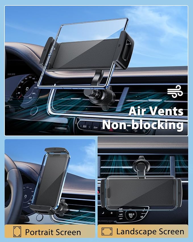 Long Arm Car Phone Mount for Samsung Galaxy Z Fold 7 6 5 4 3 Accessories Tablet Holder for Air Vent Handsfree, 360° Rotatable Fit for iPad mini 6 Pro iPad Air Pixel and More 4-12.9" Device