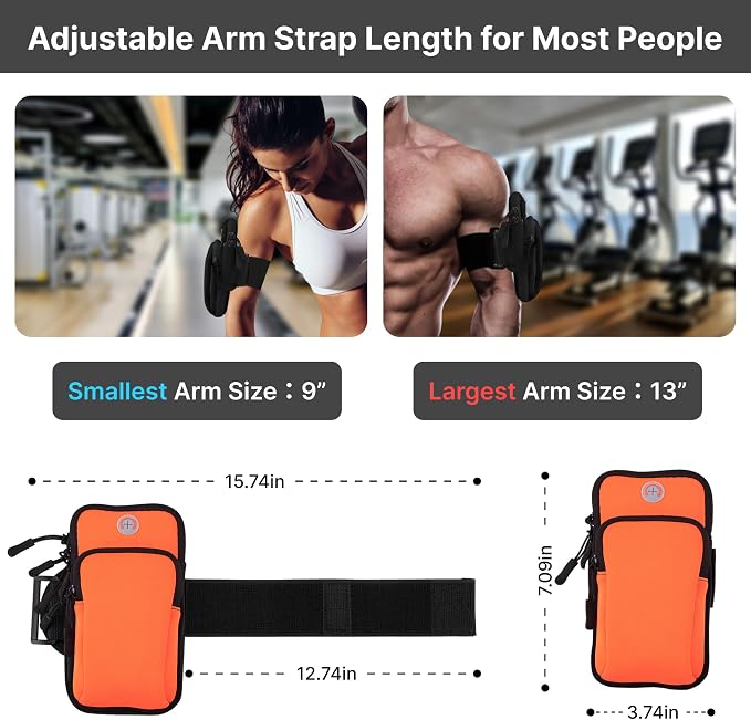 Running Armband, Adjustable Sports Band for Jogging, iPhone Workout Armband, Cell Pouch for Exercise Men Women (Orange)