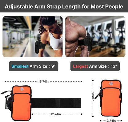 Running Armband, Adjustable Sports Band for Jogging, iPhone Workout Armband, Cell Pouch for Exercise Men Women (Orange)