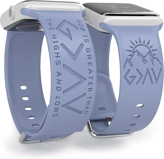 God is Greater Than the Highs and Lows Watch Band Compatible with Apple Watch Laser Engraved Band Silicone 38mm - 49mm Strap Jesus Psalm Christian God Blessed (42/44/45/46/49mm S/M, Lavender Grey)