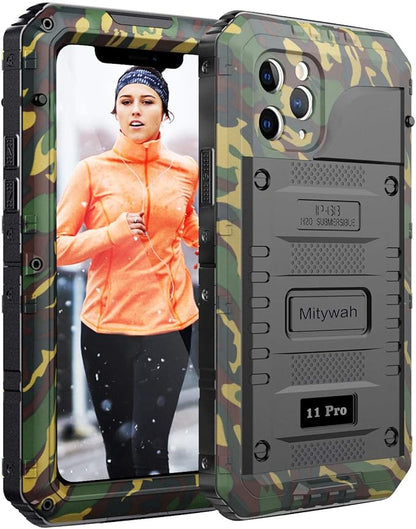 Mitywah Waterproof Case for iPhone 11 Pro, Heavy Duty Military Grade Shockproof Cover Built-in Screen Protection, Rugged Thick Full Body Protect Metal Case for iPhone 11 Pro, Camouflage