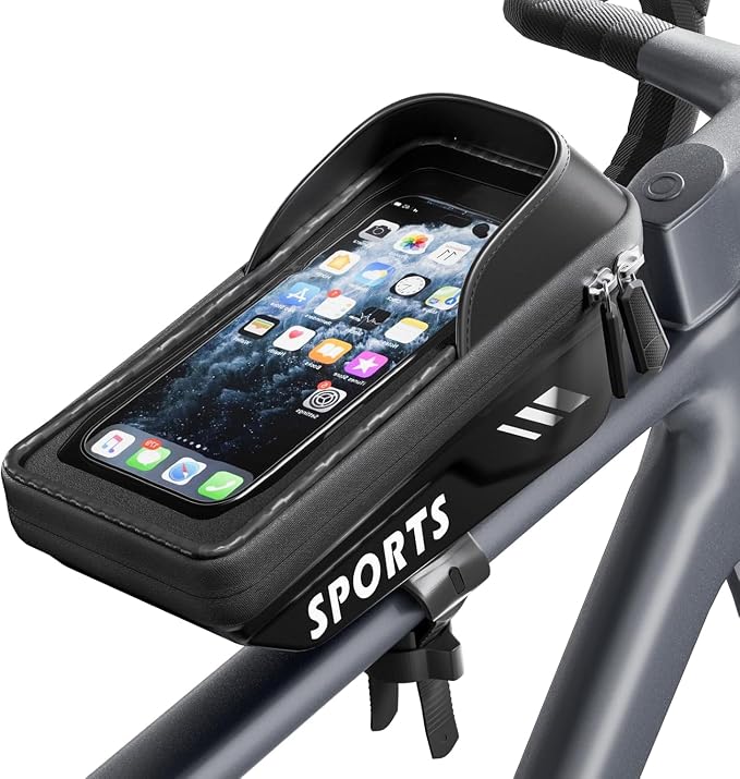 Povlen Waterproof Bike Frame Bag - Bike Phone Holder Touchscreen Bicycle Top Tube Bag for Cycling, Large Storage Bike Bag Fits Phones Under 7" for Road Bike
