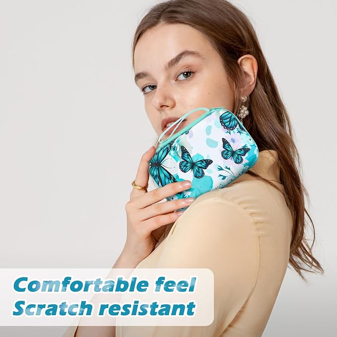 CameCosy Cute Phone Charger Case Storage Set with Lovely Butterfly Cable Protector, Carrying Case Bag, Cable Organizer, USB Earphone Wire Saver Charger Protector for iPhone (Bright Blue)