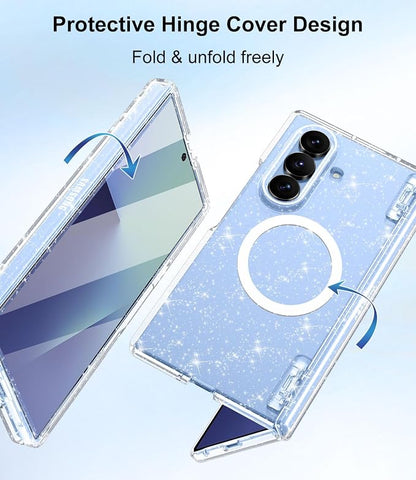 Btscase for Samsung Galaxy Z Fold 8 Ultra Case,Built in Front Screen Protector,[Compatible with MagSafe] Marble Hard PC Slim Shockproof Full Body Drop Protective Case for Z Fold 8 Ultra, Clear Glitter
