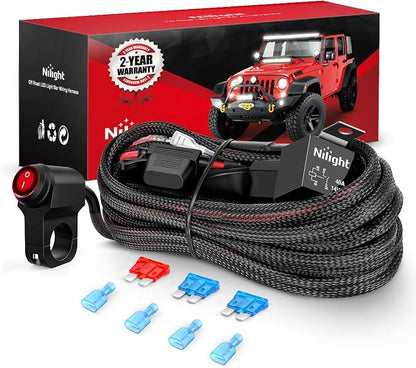 Nilight Wiring Harness Kit Nylon 16 AWG 2 Leads 12V Motorcycle Handlebar Switch On Off Power Relay Blade Fuse for LED Light Bar Off Road Lights on Motorcycles Bicycles ATV UTV