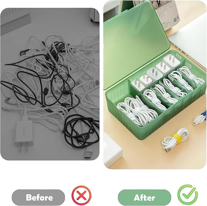 Cable Organizer Box Extra Wide, Travel Charger Cord Earphone Storage Case with Lid (Cream Yellow)
