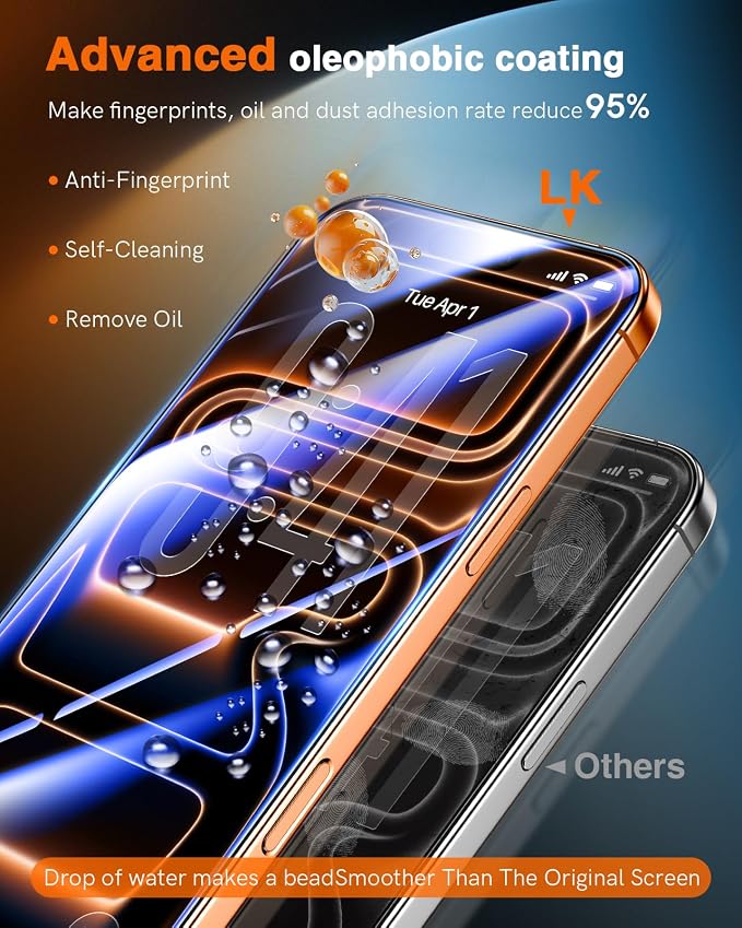 LK 2 Pack for iPhone 17 Pro Max Screen Protector Tempered Glass, Military Grade Shatterproof [Auto Dust-Elimination, 0 Dust & Bubbles] Anti-Scratch, Max Coverge Screen Protector for 17 Pro Max