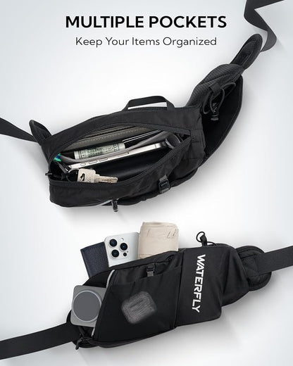 WATERFLY Fanny Pack Waist Bag: Hiking Water Bottle Holder with Strap Waist Pack for Women Men Hydration Hip Packs for Running Walking Traveling-Black