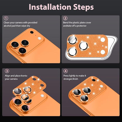 for iPhone 17 Pro Camera Lens Protector [Anti-Scratch] [Ultra HD Clear] [Strong Adhesion] Metal Aluminum Alloy Tempered Glass Camera Screen Cover(Cosmic Orange Glitter)