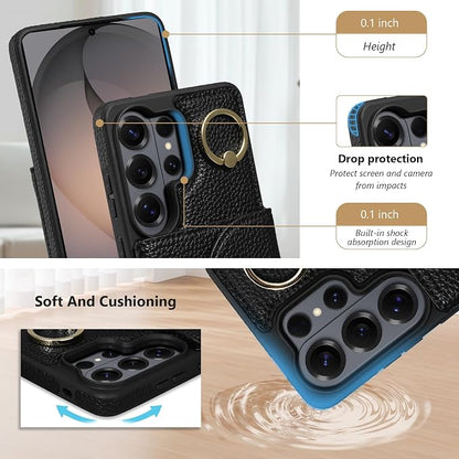 Keallce Wallet Case for Samsung Galaxy S26 Ultra 6.9'', Flip Case with RFID Blocking Card Slots, Ring Holder Kickstand, PU Leather Protective Folio Cover for Women, Black