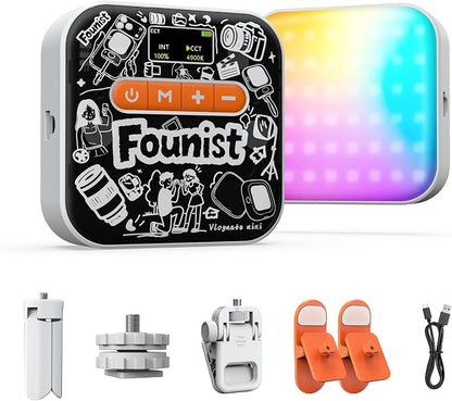 RGB Video Light with Tripod & Phone Clip, Portable LED Camera Light 2500K–9000K, 22 Scene Modes, Rechargeable On-Camera Lighting for Phone Vlogging, Streaming, TikTok, YouTube