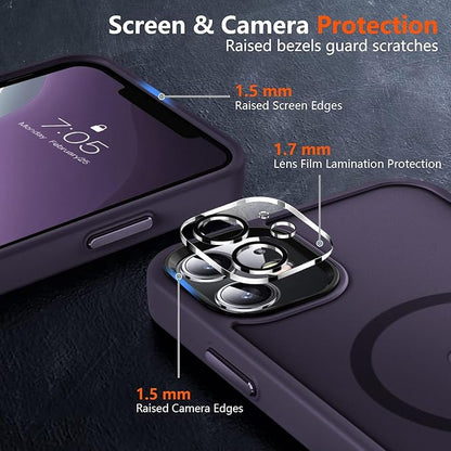 MOCCA Strong Magnetic for iPhone 11 Phone Case,[Compatible with Magsafe][Glass Screen Protector+Camera Lens Protector] Slim Thin Shockproof Cover Case for iPhone 11 6.1 inch,Midnight Purple