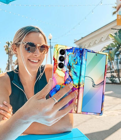 Btscase for Samsung Galaxy Z Fold 8 Ultra Case,Built in Front Screen Protector,[Compatible with MagSafe] Marble Hard PC Slim Shockproof Full Body Drop Protective Case for Z Fold 8 Ultra, Bright Blue