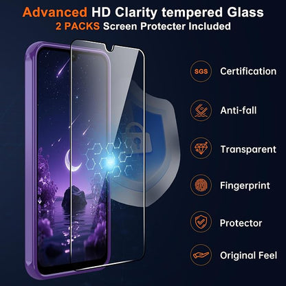 for Galaxy A17 5G Phone Case: Samsung A17 Phone Case with 2PC Tempered Glass Screen Protector, Wireless Charging Samsung A17 5G Case Matte Translucent Soft-Touch & Shockproof Funda para A 17,Purple