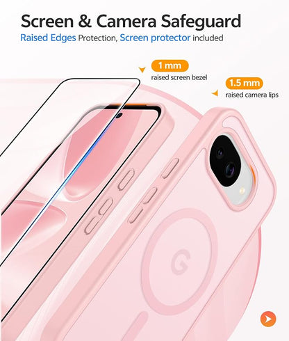 FNTCASE for Google Pixel 10a Case: [Compatible with Magsafe] Translucent Matte Cases with [Screen Protector] Military Grade Shockproof Protective Magnetic Phone Cover for Pixel 10A - Light Pink