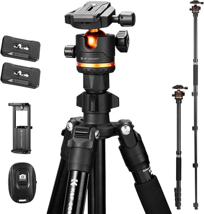 K&F CONCEPT 76" Camera Tripod, Travel Tripod for Camera with 360° Ball Head & Phone Holder, Max Load 17.6lbs, Detachable Monopod, Compact Tripod for DSLR/Smartphone Photography
