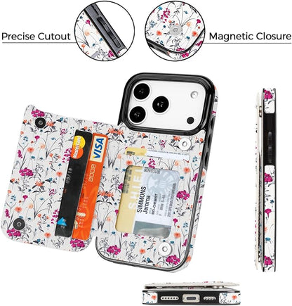 uCOLOR for iPhone 17 Pro Wallet Case with Card Holder PU Leather RFID Blocking Design iPhone 17 Pro flip case for Women Men Magnetic Clasp Kickstand Design 6.3 inch (Enchanted Floral)
