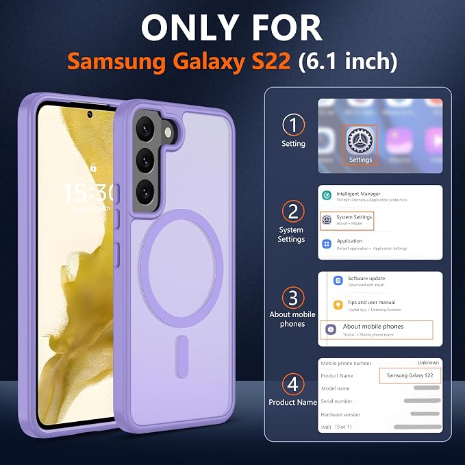 for Samsung Galaxy S22 Case [Compatible with Magsafe] Translucent Matte Magnetic Phone Case,Slim Thin Duty Shockproof Protection Cover with 2pc HD Screen Protector-Light Purple
