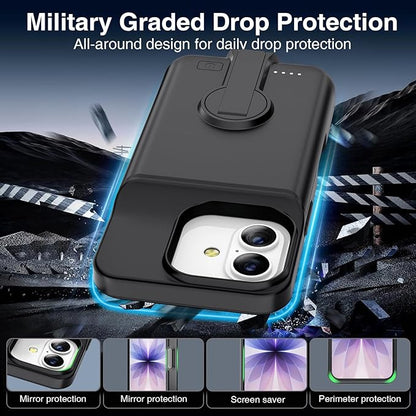 BOPPS 2025 New Battery Case for iPhone 17 with Stand,Ultra Slim 8500mAh Portable Rechargeable Strong Protective Extended Charger Cover for iPhone 17 Charging Case-6.3inch Black