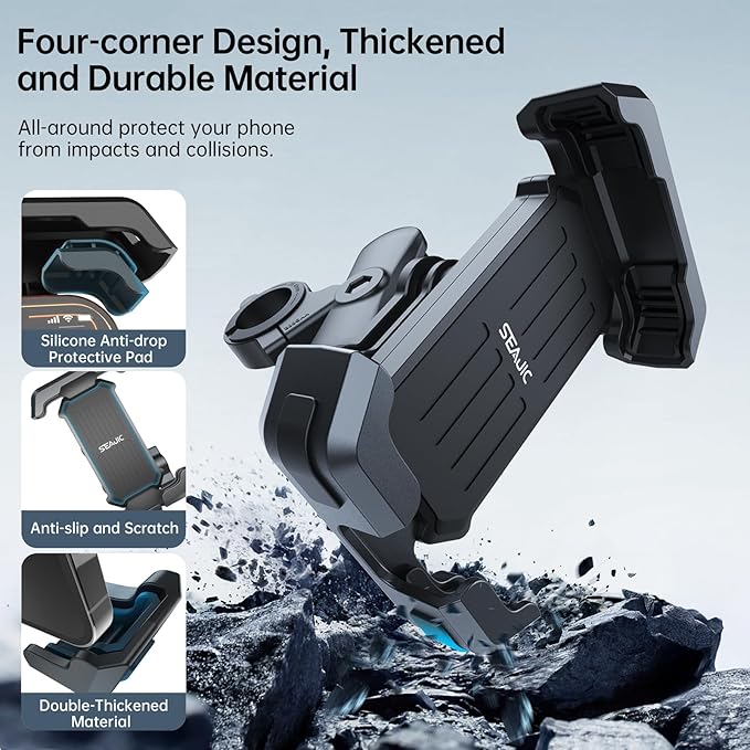 Motorcycle Phone Mount with Vibration Dampener & Security Lock, 720° Adjustable Bike Phone Holder Handlebar, Anti-Theft Motorcycle Phone Holder for iPhone 17/16/15/14/13 Series, 4.5-6.8" Phones