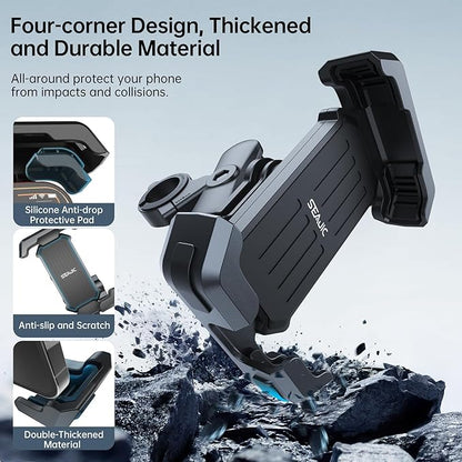 Motorcycle Phone Mount with Vibration Dampener & Security Lock, 720° Adjustable Bike Phone Holder Handlebar, Anti-Theft Motorcycle Phone Holder for iPhone 17/16/15/14/13 Series, 4.5-6.8" Phones