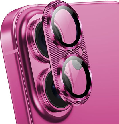 Korecase for iPhone 16 / iPhone 16 Plus Camera Lens Protector, Anti Scrach HD Tempered Glass Camera Protector Cover, Aluminum Alloy Whole Lens Film for iPhone 16 & iPhone 16 Plus,Hot Pink