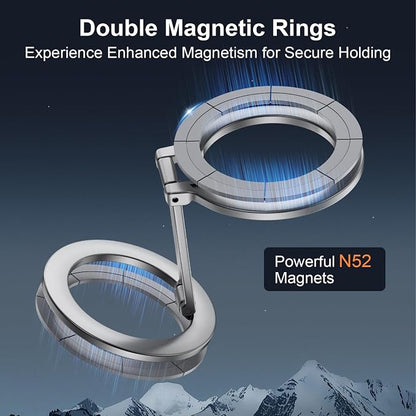 Double Magnetic Phone Grip Holder for MagSafe, Portable Phone Stand for Gym Removable Magnetic Ring Kickstand for iPhone 17 16e 16 15 14 13 12 Pro Max Series MagSafe Case, Attach to Any Iron Surface