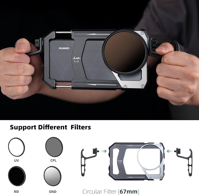 Fotga Universal Smartphone Cage Photo Video Stabilizer W/Handles + 67mm Variable ND Filter for iPhone 17 16 15 14 Pro Max Samsung Cell Phone Vlog Live Stream Video Recording, Cold Shoe Tripod Mount
