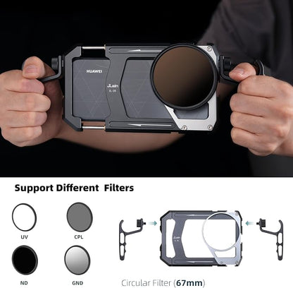 Fotga Universal Smartphone Cage Photo Video Stabilizer W/Handles + 67mm Variable ND Filter for iPhone 17 16 15 14 Pro Max Samsung Cell Phone Vlog Live Stream Video Recording, Cold Shoe Tripod Mount