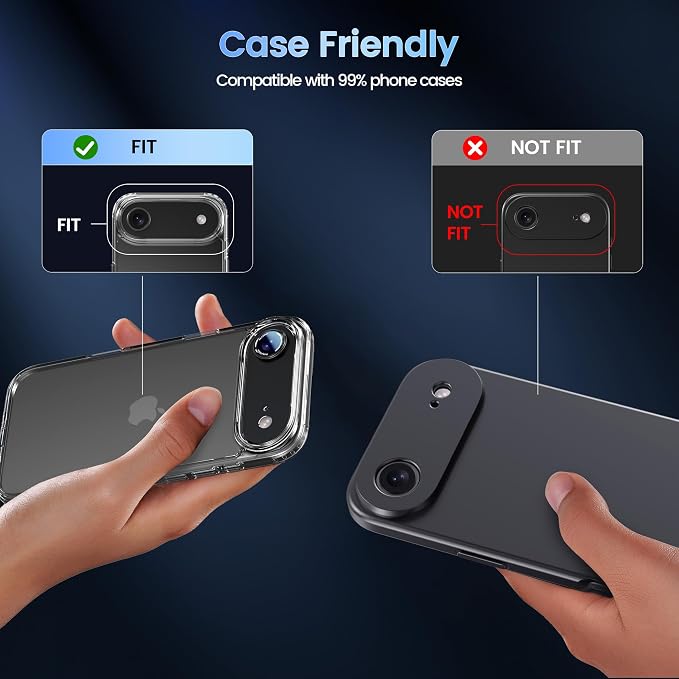 CACOE Camera Lens Protector for iPhone Air - Metal Frame Tempered Glass Cover, [Anti-Scratch] [Drop-Proof][Strong-Adhesion] Camera Screen Cover(Dark Black)
