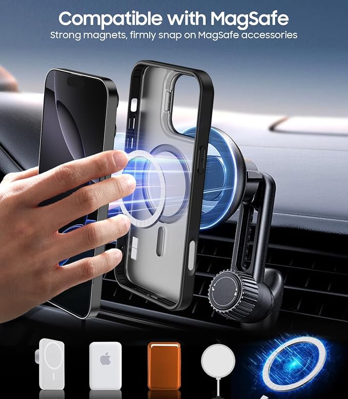 for iPhone 16 Pro Max Case, Compatible with MagSafe, Built-in Camera Ring Stand, with Individual Camera Cover, Translucent Matte Military-Grade Drop Protection Magnetic Case, Black