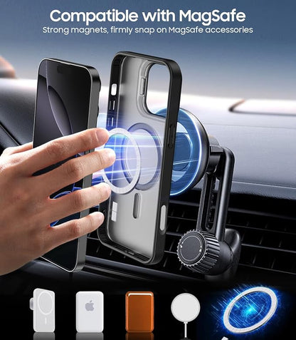 for iPhone 16 Pro Max Case, Compatible with MagSafe, Built-in Camera Ring Stand, with Individual Camera Cover, Translucent Matte Military-Grade Drop Protection Magnetic Case, Black