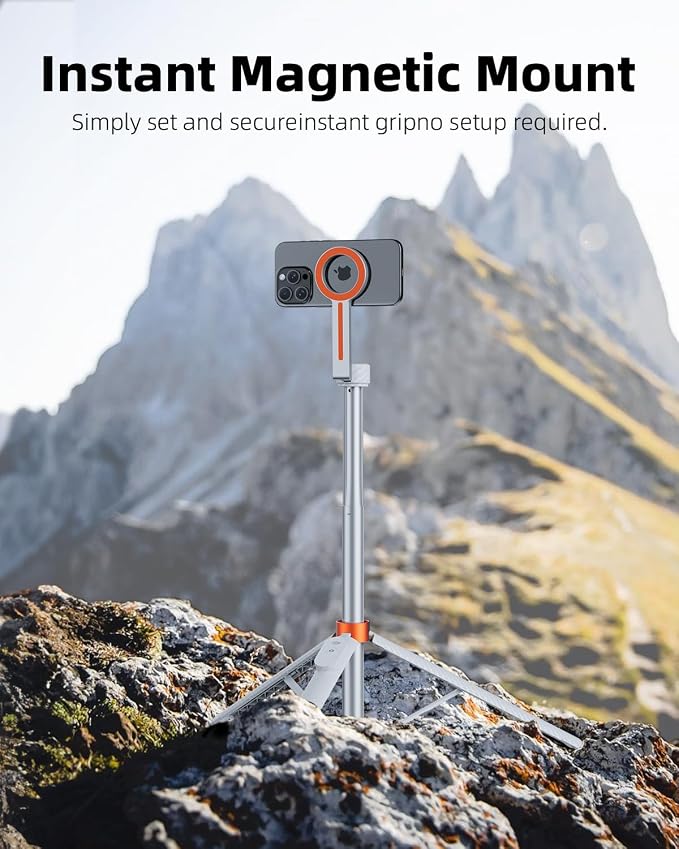 TODI 65" Magnetic Tripod for iPhone with Remote, Selfie Stick for iPhone Magsafe, Cell Phone Tripod Stand for Recording, Travel Tripod Compatible with 16/15/14/13/12 Series (White)