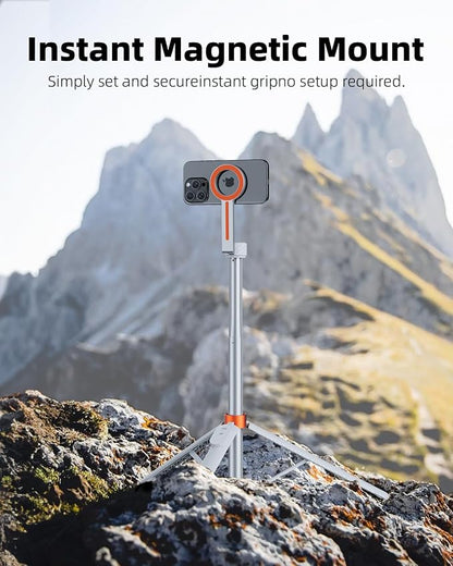 TODI 65" Magnetic Tripod for iPhone with Remote, Selfie Stick for iPhone Magsafe, Cell Phone Tripod Stand for Recording, Travel Tripod Compatible with 16/15/14/13/12 Series (White)