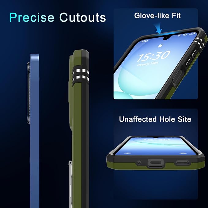 DEERLAMN Case for Samsung Galaxy A17 5G with Slide Camera Cover+Screen Protector (1 Pack), Rotated Ring Kickstand Military Grade Shockproof Protective Cover-Olive Green
