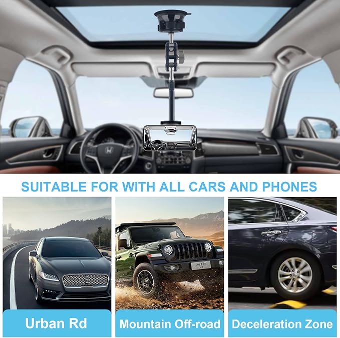 leepiya Phone Mount for car, 360° Adjustable Dashboard Windshield Car Phone Holder Mount, Ultra-Durable Metal,car Mount for Camera vlogging, Car Phone Mount for iPhone Samsung All Smartphones