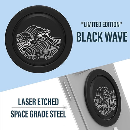 Tango Ultra Thin Grip for MagSafe: One Hand Open, Stand, 10x Expandable, Space Grade Steel, Removable for Wireless Charging. Half The Thickness, Twice The Fidget - Limited Edition: Black Wave
