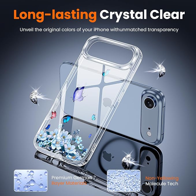 3 in 1 for iPhone Air Case Clear Printed Design | Yellowing-Resistant Acrylic Back, Screen Protector *1 & Camera Lens Protector*1, Military-Grade Protection