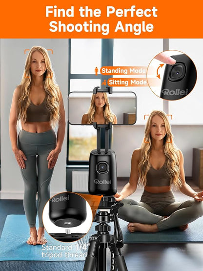 Rollei Auto Face Tracking Tripod, Desktop Smartphone Gimbal Stabilizer Phone Holder with AI Track for iPhone/Android Stand for Filming Streaming Tiktok Video Vlog