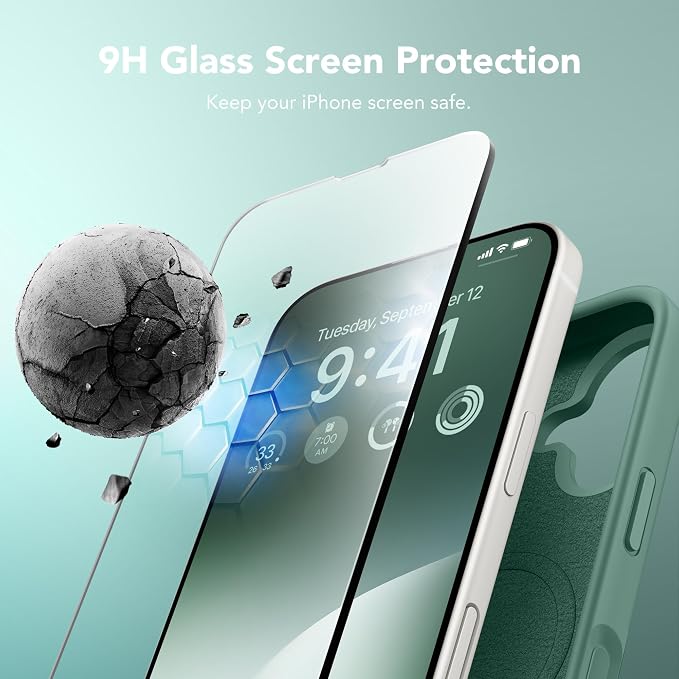 GONEZ Magnetic for iPhone 17 Case, Compatible with MagSafe, [Screen Protector + Camera Lens Protector], Liquid Silicone Anti-Scratch Shockproof Protective Phone Case 6.3 inch, Midnight Green