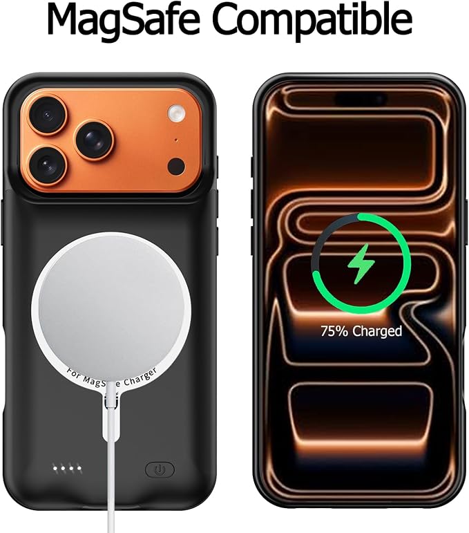 Battery Case for iPhone 17 Pro Max, [12000mAh] Slim Rechargeable Smart Extended Charging Case Compatible with iPhone 17 Pro Max (6.9 inch) Backup Power Battery Pack Charger Cover-Black