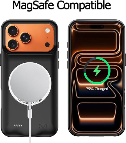 Battery Case for iPhone 17 Pro Max, [12000mAh] Slim Rechargeable Smart Extended Charging Case Compatible with iPhone 17 Pro Max (6.9 inch) Backup Power Battery Pack Charger Cover-Black