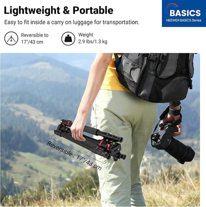 NEEWER Basics 72" / 182 cm Travel Tripod Monopod for Camera, Compact Lightweight Portable Video Recording Stand, Arca Type Ball Head, Cell Phone Holder Compatible with iPhone, Max Load 13.2 lb, TP14B