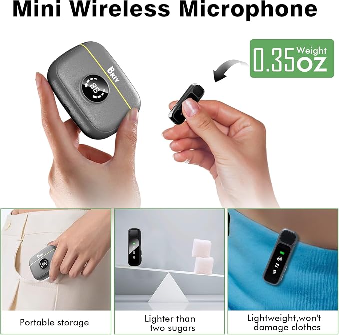 Wireless Lavalier Microphone for iPhone/Android - Dual Mini Noise Canceling Mic with Charging Case(30H), USB-C/Lightning Clip-on Microphone for Video Recording Streaming Podcast Vlogging(Black)
