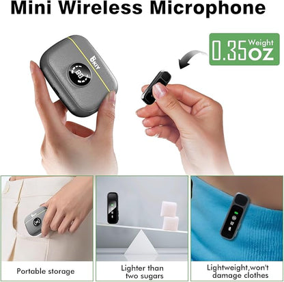 Wireless Lavalier Microphone for iPhone/Android - Dual Mini Noise Canceling Mic with Charging Case(30H), USB-C/Lightning Clip-on Microphone for Video Recording Streaming Podcast Vlogging(Black)