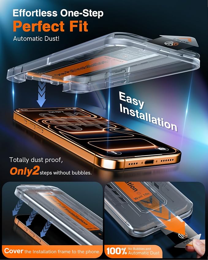 LK 2 Pack for iPhone 17 Pro Max Screen Protector Tempered Glass, Military Grade Shatterproof [Auto Dust-Elimination, 0 Dust & Bubbles] Anti-Scratch, Max Coverge Screen Protector for 17 Pro Max