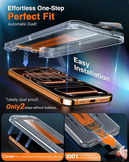 LK 2 Pack for iPhone 17 Pro Max Screen Protector Tempered Glass, Military Grade Shatterproof [Auto Dust-Elimination, 0 Dust & Bubbles] Anti-Scratch, Max Coverge Screen Protector for 17 Pro Max