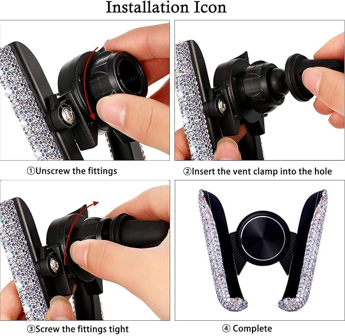 SUNCARACCL Bling Car Phone Holder Mini Dash Air Vent Automatic Mount Universal 360°Adjustable Crystal Auto Stand Accessories for Women and Girls (Black)